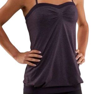 Lululemon PURE Focus Tank in Black Swan dark gray +  black adjustable top EUC 4